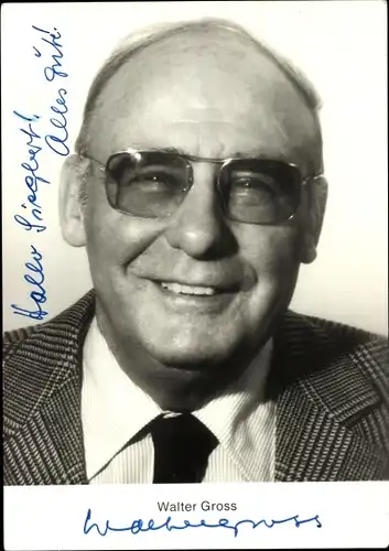 Ak Schauspieler Walter Gross, Portrait, Autogramm, Brille