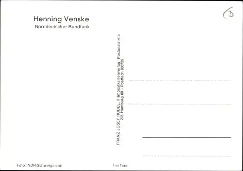 Ak Schauspieler und Moderator Henning Venske, Portrait, Autogramm, Zigarette, Norddeutscher Rundfunk