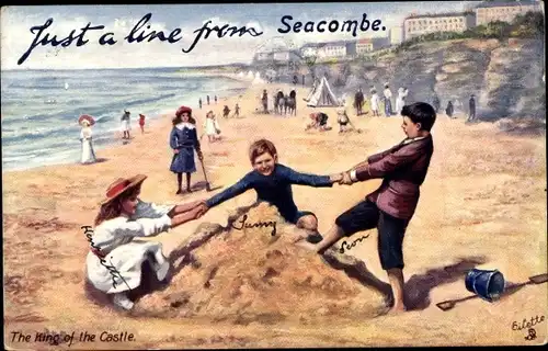 Künstler Ak Seacombe Wallasey Merseyside England, Kinder spielen am Strand