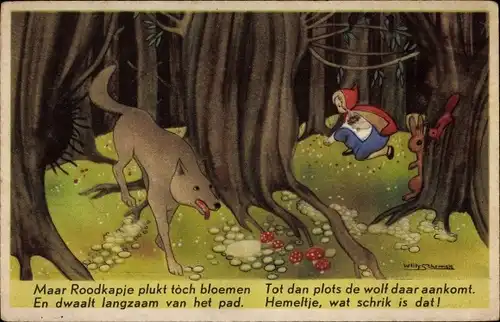 Künstler Ak Schermele, Willy, Märchen, Gebrüder Grimm, Rotkäppchen und der Wolf