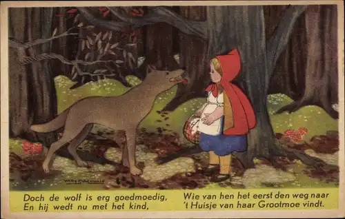 Künstler Ak Schermele, Willy, Märchen, Gebrüder Grimm, Rotkäppchen und der Wolf