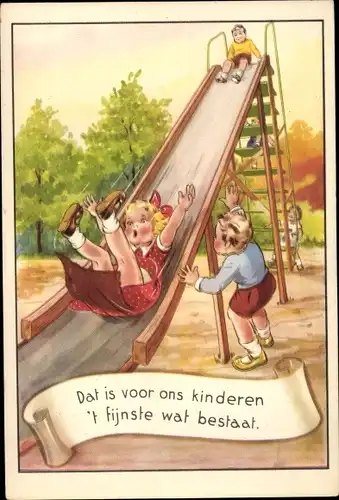 Ak Kinder auf dem Spielplatz, Rutsche