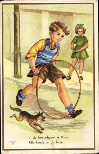 Künstler Ak Junge mit Reifen
