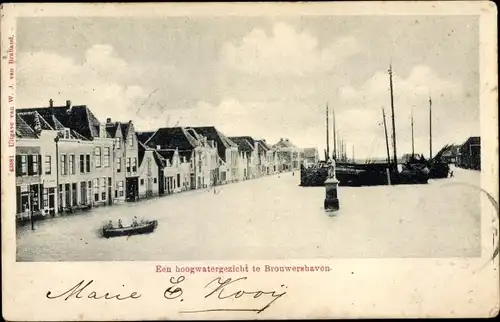 Ak Brouwershaven Zeeland, Ein Blick auf das hohe Wasser