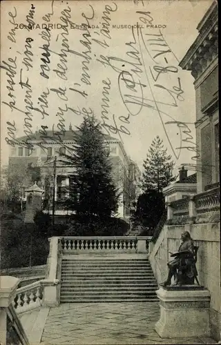 Ak Madrid Spanien, Museo del Prado, Eingang, Denkmal