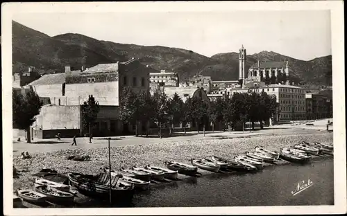 Ak Portbou Port Bou Katalonien, Kirche, Strand, Fischerboote