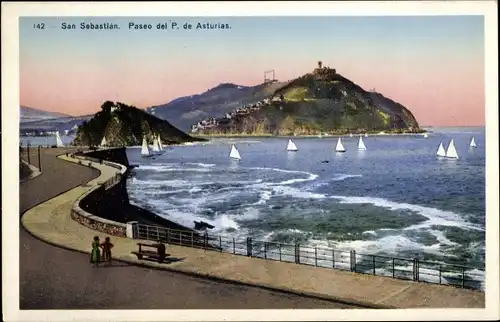 Ak Donostia San Sebastian Baskenland, Paseo del P. de Asturias, Segelboote