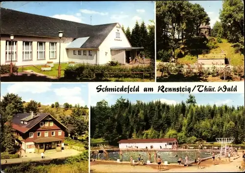 Ak Schmiedefeld am Rennsteig Suhl Thüringen, FDGB-Kulturhaus, Kuranlagen, Waldbad, Filmbühne