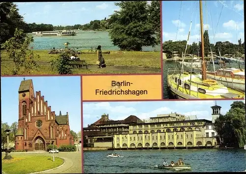 Ak Berlin Köpenick Friedrichshagen, Müggelspree, Christophorus-Kirche, Seglerhafen, Bürgerbräu