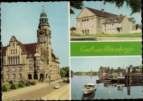 Ak Wittenberge an der Elbe Prignitz, Rathaus, Kulturhaus, Hafen, Boote