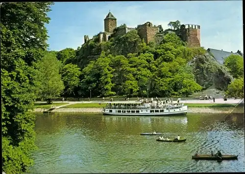 Ak Halle an der Saale, Burg Giebichenstein, Ausflugsschiff, Ruderboote