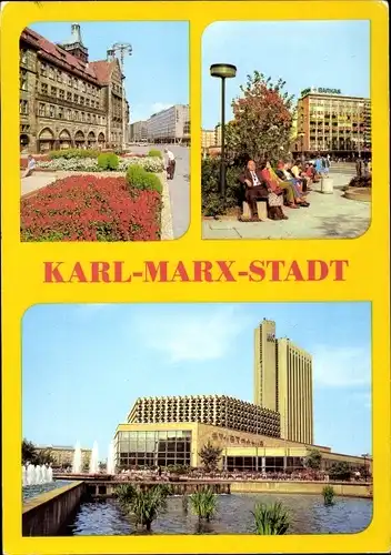 Ak Karl Marx Stadt Chemnitz, Rathaus, Straße der Nationen, Stadthalle, Interhotel Kongress