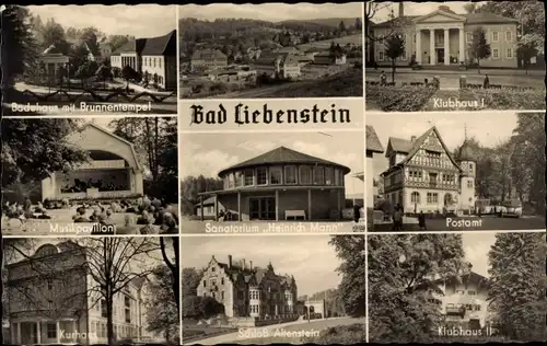 Ak Bad Liebenstein im Thüringer Wald, Badehaus, Klubhaus I, Musikpavillon, Sanatorium Heinrich Mann