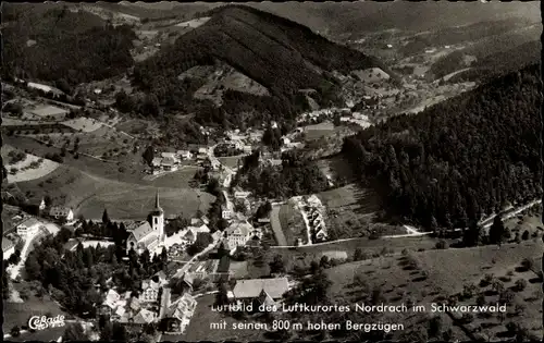 Ak Nordrach im Schwarzwald Baden, Luftbild, Panorama, Kirche