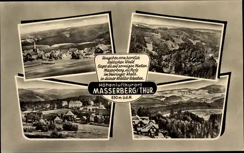 Ak Masserberg in Thüringen, Panorama, Gedicht, Teilansichten, Kirche