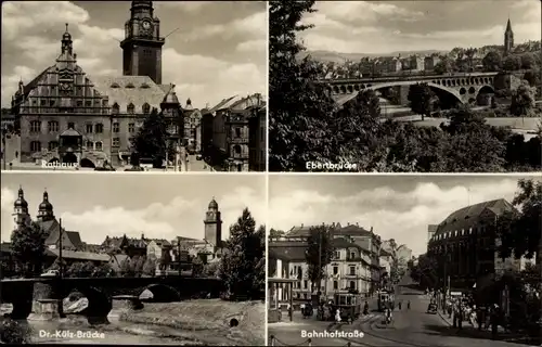 Ak Plauen im Vogtland, Rathaus, Ebertbrücke, Bahnhofstraße, Doktor-Külz-Brücke