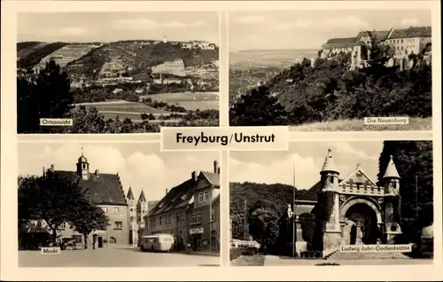 Ak Freyburg an der Unstrut, Gesamtansicht, Neuenburg, Markt, Ludwig-Jahn-Gedenkstätte