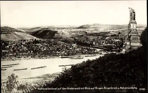 Ak Rüdesheim am Rhein, Niederwald Nationaldenkmal, Blick auf Bingen, Bingerbrück, Nahemünde