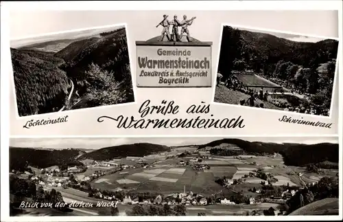 Ak Warmensteinach Oberfranken Bayern, Löchleinstal, Schwimmbad, Blick von der Hohen Wacht