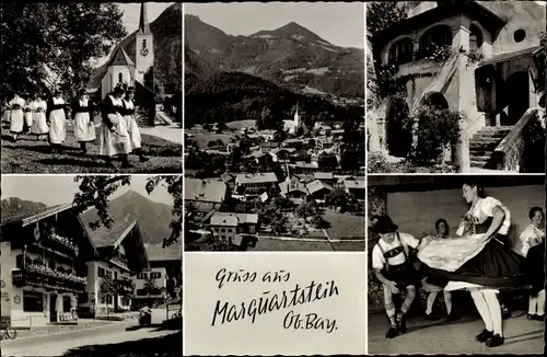 Ak Marquartstein im Chiemgau Oberbayern, Panorama, Häuserzeile, Trachtengruppe, Tanz