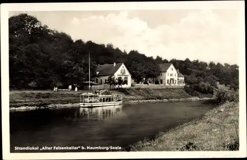 Ak Naumburg an der Saale, Strandlokal Alter Felsenkeller, Kanalpartie, Dampfer