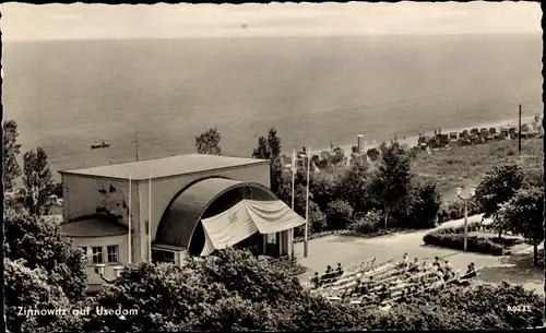 Ak Ostseebad Zinnowitz auf Usedom, Strand, Sonnensegel