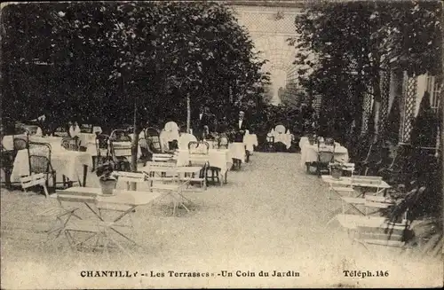 Ak Chantilly Oise, Die Terrassen, eine Ecke des Gartens