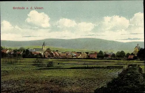 Ak Grohnde Emmerthal an der Weser, Ortsansicht, Kirchturm