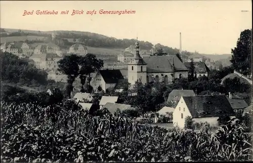 Ak Bad Gottleuba in Sachsen, Ortsansicht, Genesungsheim, Kirche