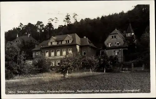 Ak Oberrathen Rathen an der Elbe Sächsische Schweiz, Kinderwohlfahrtshaus Sachsenland, Felsengrund