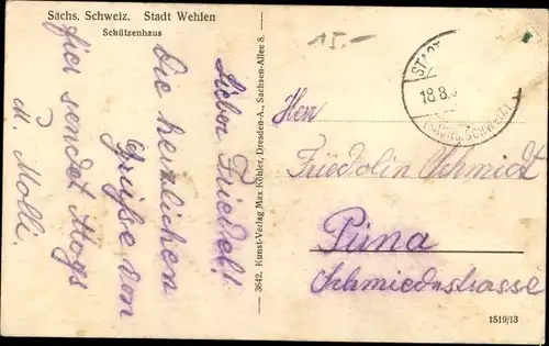 Ak Wehlen an der Elbe Sächsische Schweiz, Schützenhaus