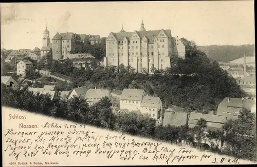 Ak Nossen Landkreis Meißen, Blick auf die Ortschaft mit Schloss