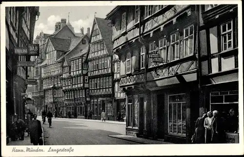 Ak Hann. Münden in Niedersachsen, Langestraße, Geschäfte, Passanten