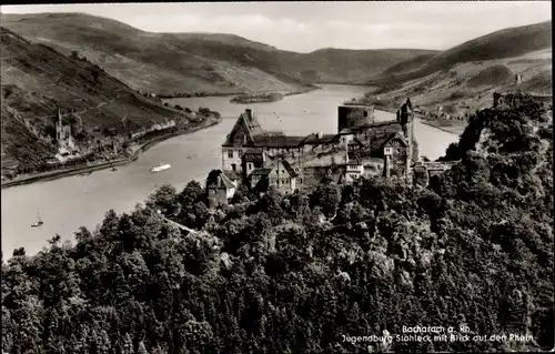 Ak Bacharach am Rhein, Jugendburg Stahleck, Blick auf den Rhein