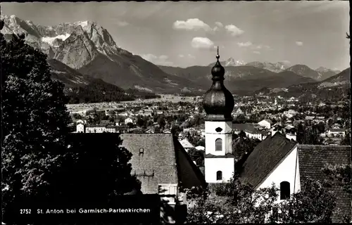 Ak Garmisch Partenkirchen in Oberbayern, Wallfahrtskirche St. Anton, Panorama