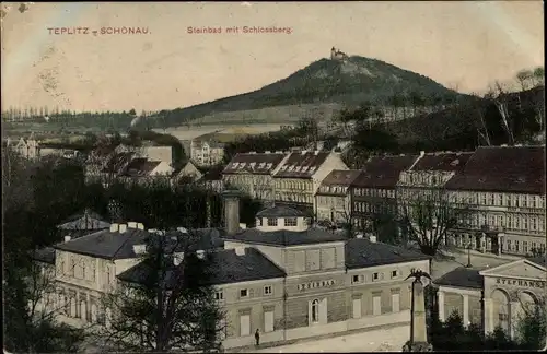 Ak Teplice Šanov Teplitz Schönau Region Aussig, Steinbad mit Schlossberg