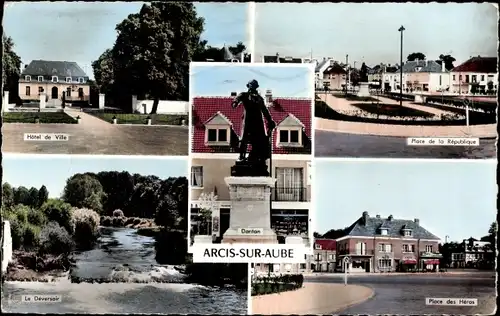 Ak Arcis-sur-Aube, Rathaus, Place de la République, Place des Heros