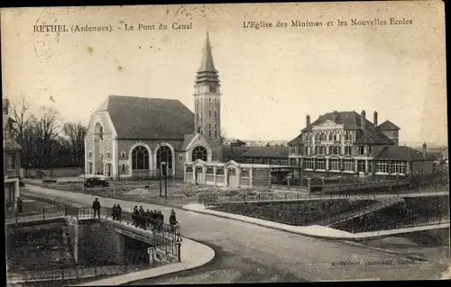 Ak Rethel-Ardennen, Kanalbrücke, Minimes-Kirche, Neue Schulen