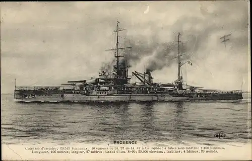 Ak Französisches Kriegsschiff Provence, Französische Marine