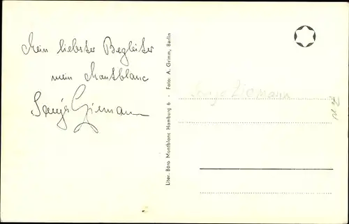 Ak Schauspielerin Sonja Ziemann, Portrait, Montblanc Füller, Autogramm