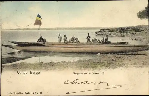 Ak DR Kongo Zaire, Kanus auf dem Fluss