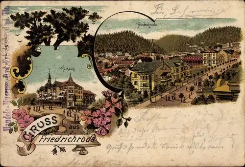 Litho Friedrichroda im Thüringer Wald, Totalansicht, Kurhaus