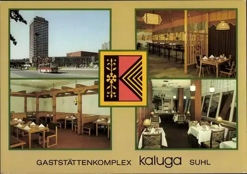 Ak Suhl in Thüringen, Gaststättenkomplex Kaluga, Restaurant Freundschaft, Cafe im Hochhaus
