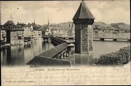 Ak Luzern Stadt Schweiz, Kapellbrücke, Wasserturm
