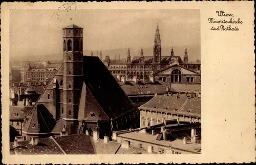 Ak Wien 1 Innere Stadt, Minoritenkirche, Rathaus, Blick über die Dächer