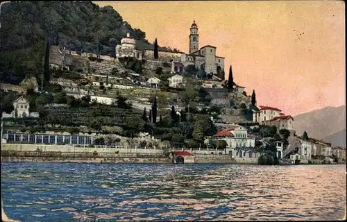 Ak Morcote Lago di Lugano Kt. Tessin, Blick zum Seeufer, Nenke und Ostermaier 194 3307