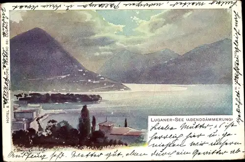 Ak Lugano Kanton Tessin Schweiz, Luganer See, Abenddämmerung