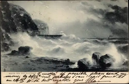 Ak Clovelly Devon England, Rough sea