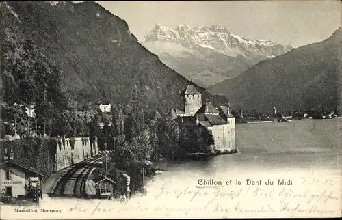 Ak Chillon Montreux Kanton Waadt, Chateau de Chillon et la Dents du Midi