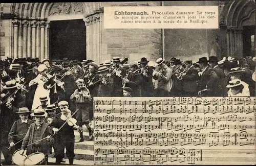 Lied Ak Echternach Luxemburg, Procession dansante, Corps de Musique, Basilique, Marsch Polka